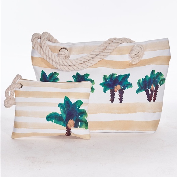 Handbags - 2 piece rope handle tote with palm trees 🌴